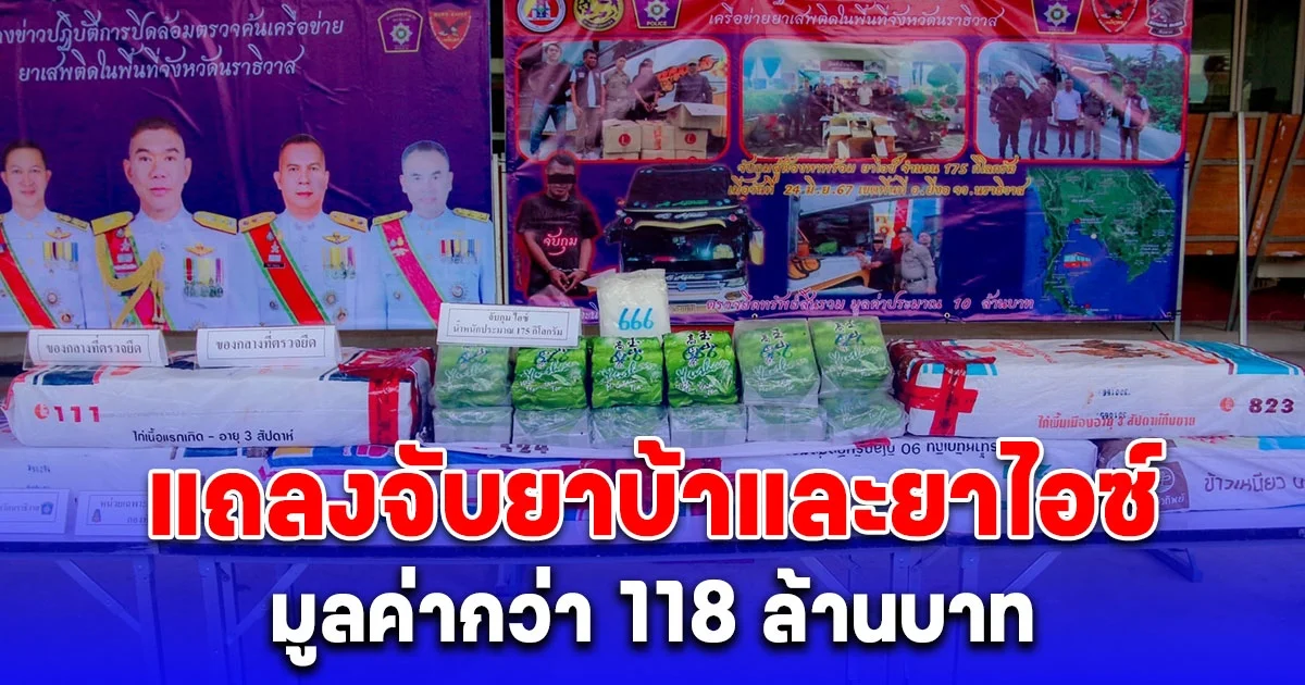 ผู้การตำรวจนราฯ แถลงข่าวจับยาบ้าและยาไอซ์มูลค่ากว่า 118 ล้านบาท