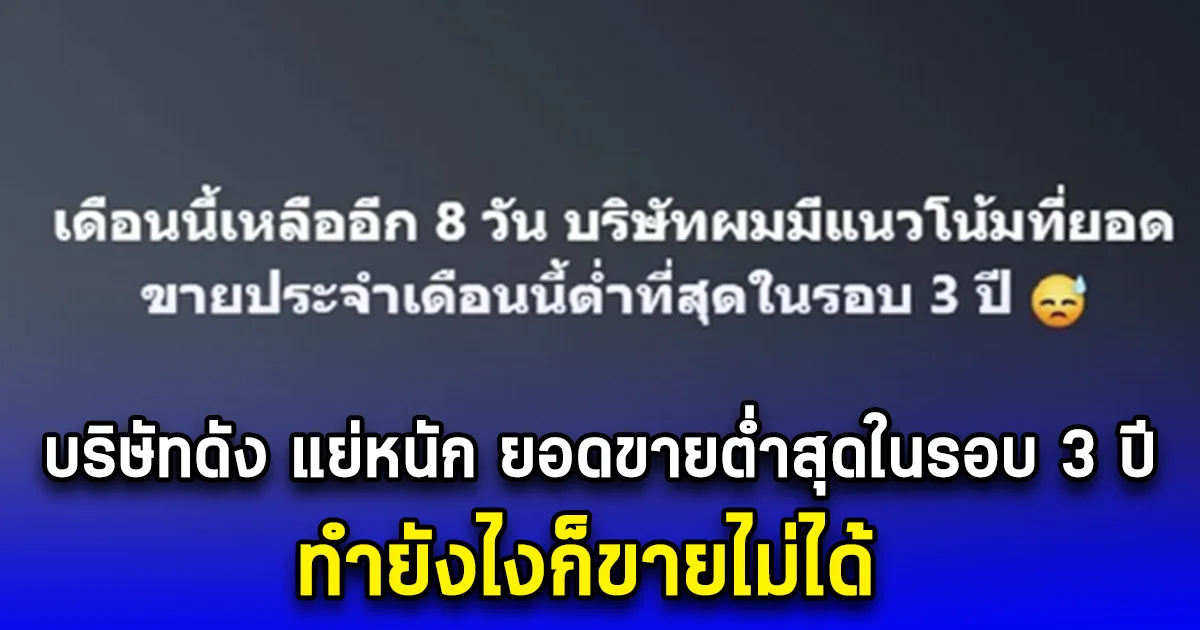 บริษัทดัง แย่หนัก ยอดขายอาจต่ำสุดในรอบ 3 ปี ทำยังไงก็ขายไม่ได้