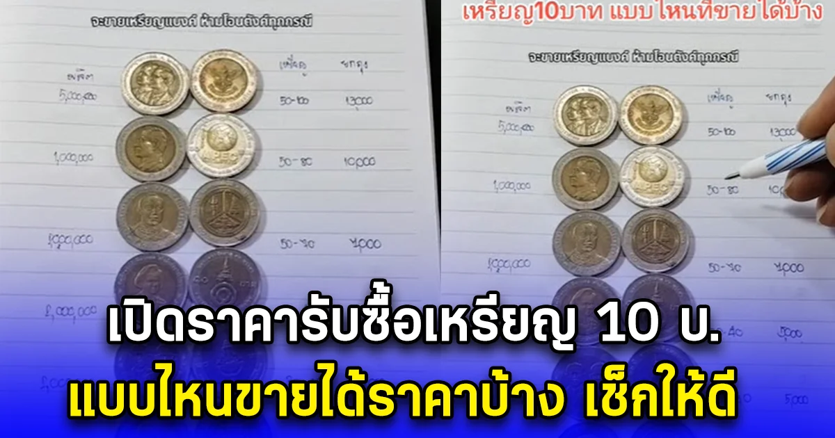 เปิดราคารับซื้อเหรียญ 10 บ. แบบไหนขายได้ราคาบ้าง เช็กให้ดี
