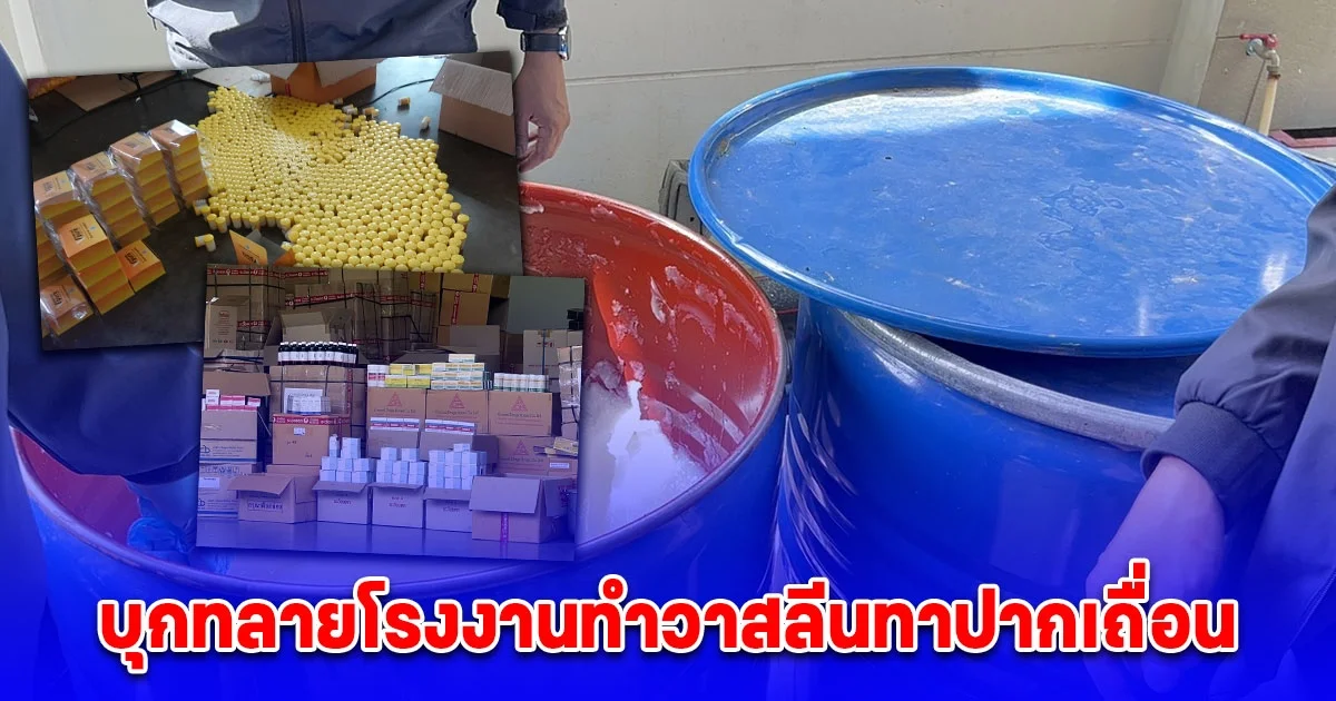 สืบนครบาลร่วม อย. ทลายโรงงานทำวาสลีนทาปากเถื่อน ยาเขียวเหลือง และพบจิ้งจกตายคาหม้อ