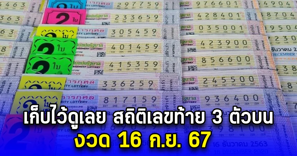 สถิตินี้มาแรง เลขท้าย 3 ตัวบน วันที่ 16 ก.ย. 67