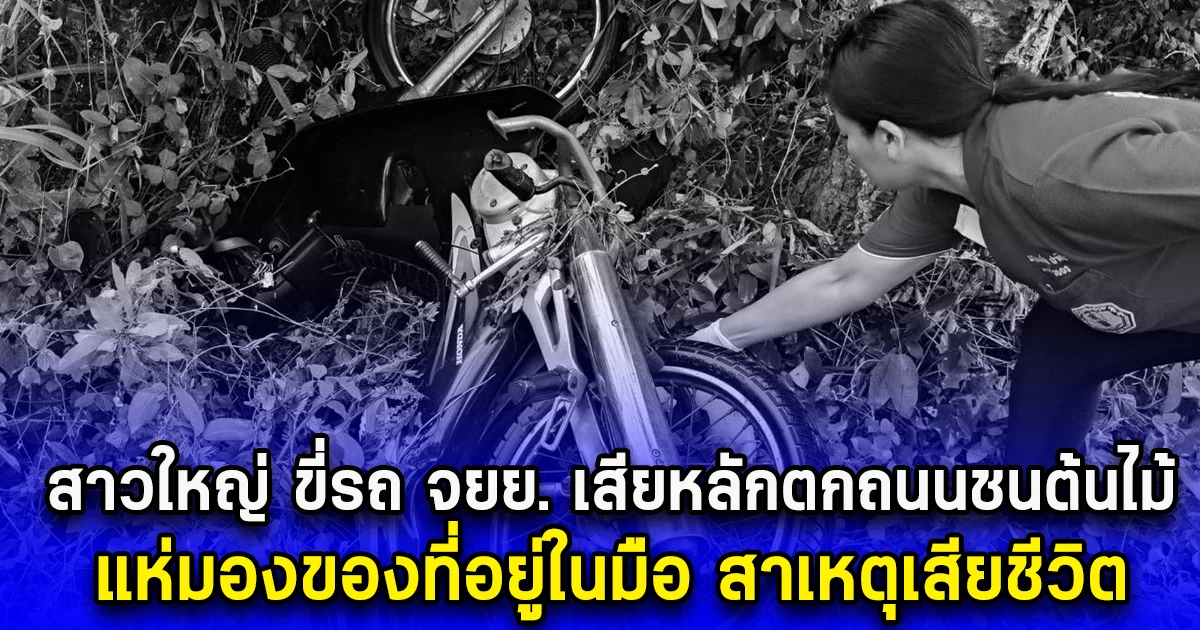 สาวใหญ่ ขี่รถ จยย. เสียหลักตกถนนชนต้นไม้ แห่มองของที่อยู่ในมือ สาเหตุเสียชีวิต