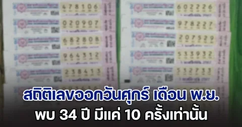เปิดสถิติเลขออกวันศุกร์ เดือน พ.ย. พบ 34 ปี มีแค่ 10 ครั้งเท่านั้น แนวทาง 1 พ.ย. 67