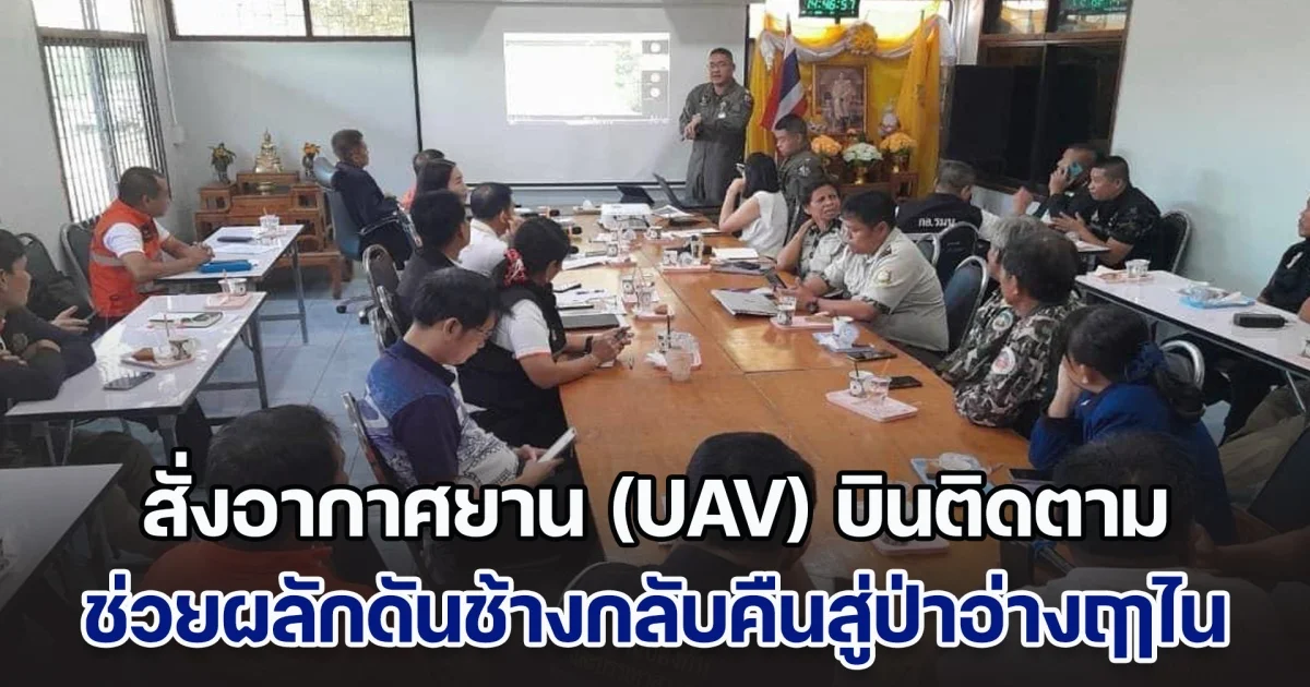 ผบ.ทอ. สั่งอากาศยาน (UAV) บินติดตามช่วยผลักดันช้างกลับคืนสู่ป่าอ่างฤาไน หลังออกมาทำลายพืชผลของชาวบ้าน