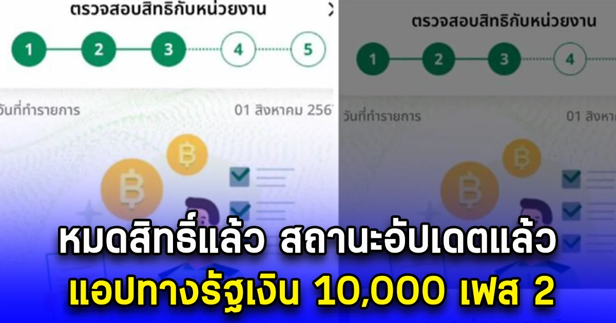 หมดสิทธิ์แล้ว สถานะอัปเดตแล้ว แอปทางรัฐเงิน 10,000 เฟส 2