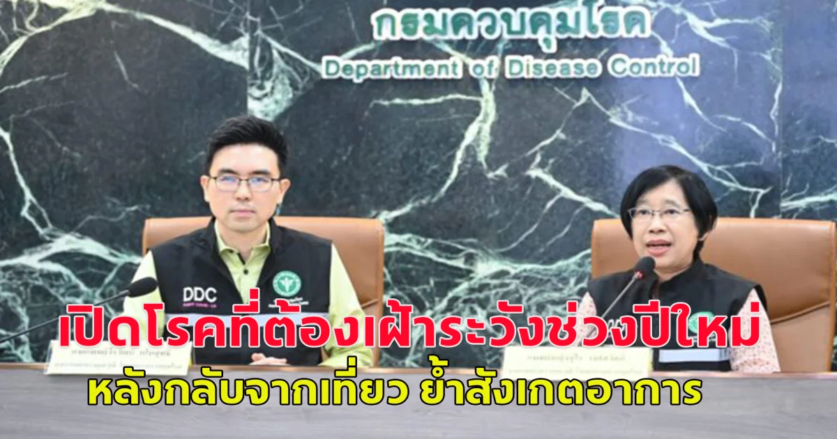 สธ. เปิดโรคที่ต้องเฝ้าระวังช่วงปีใหม่ ย้ำสังเกตอาการป่วย หลังกลับจากเที่ยว