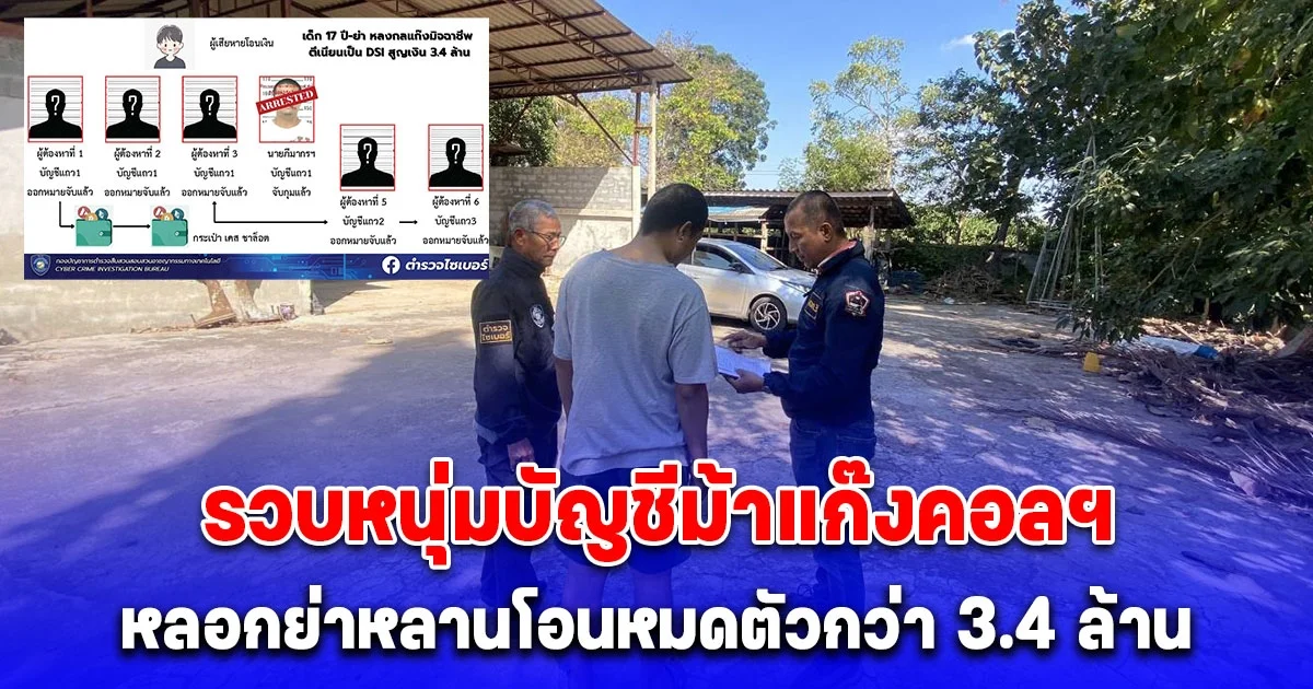 รวบหนุ่มบัญชีม้าแก๊งคอลฯ หลอกย่าหลานโอนหมดตัวกว่า 3.4 ล้าน