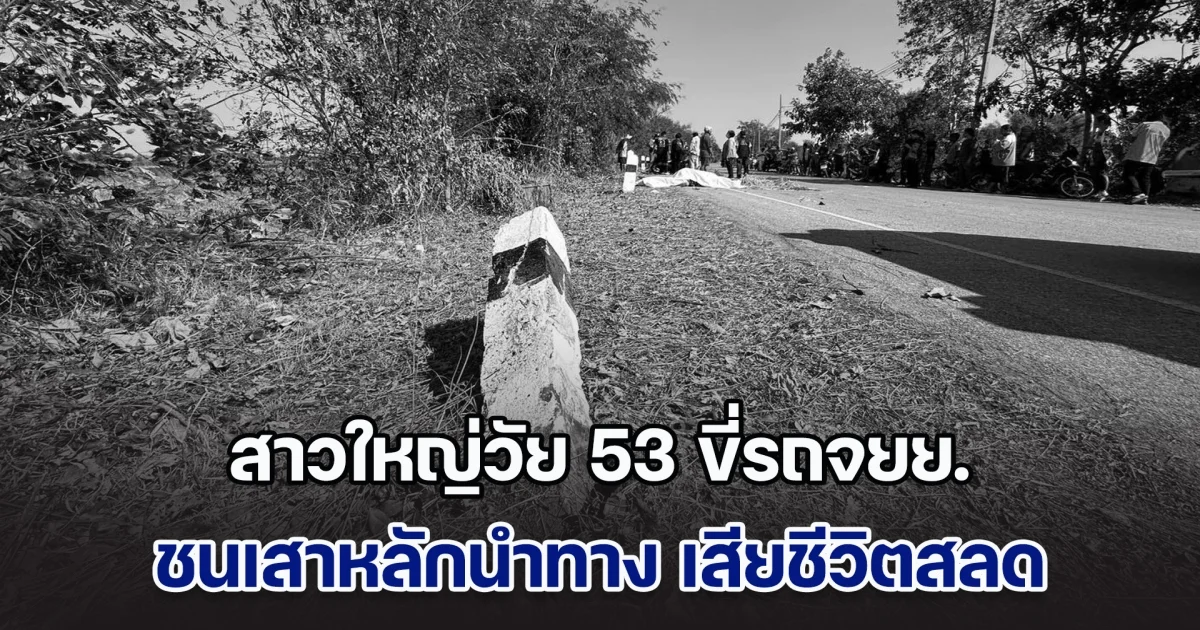 สาวใหญ่วัย 53 ขี่รถจยย. ชนเสาหลักนำทาง เสียชีวิตกลางถนน