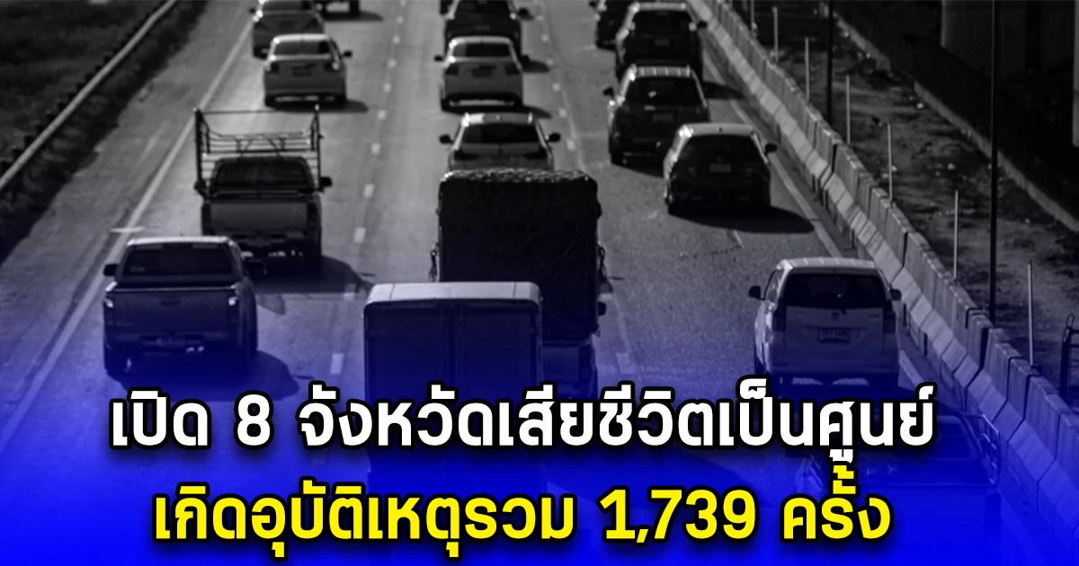 เปิด 8 จังหวัดเสียชีวิตเป็นศูนย์ เกิดอุบัติเหตุรวม 1,739 ครั้ง