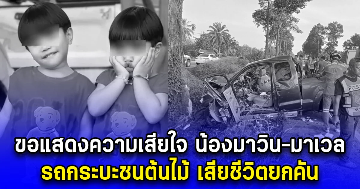 ขอแสดงความเสียใจ น้องมาวิน-มาเวล รถกระบะชนต้นไม้ เสียชีวิตยกคัน