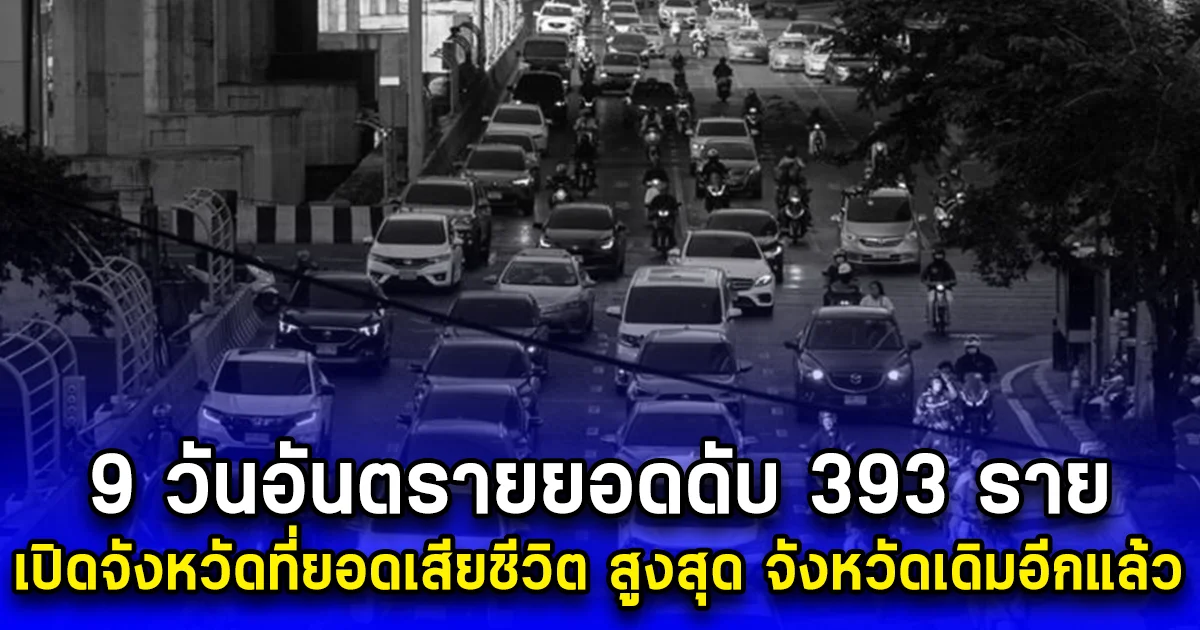 9 วันอันตรายยอดดับ 393 ราย เปิดจังหวัดที่อุบัติเหตุ-เสียชีวิต สูงสุด จังหวัดเดิมอีกแล้ว