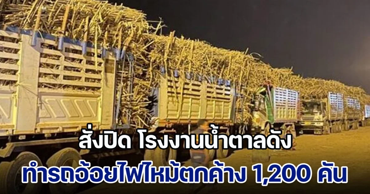 สั่งปิด โรงงานน้ำตาลดัง ทำรถอ้อยไฟไหม้ตกค้าง 1,200 คัน เสียหายกว่า 54 ล้านบาท