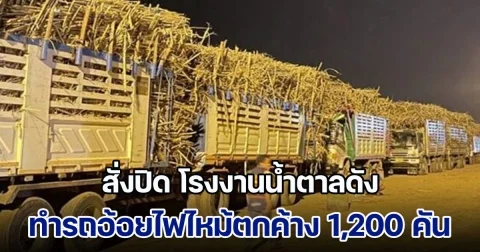 สั่งปิด โรงงานน้ำตาลดัง ทำรถอ้อยไฟไหม้ตกค้าง 1,200 คัน เสียหายกว่า 54 ล้านบาท