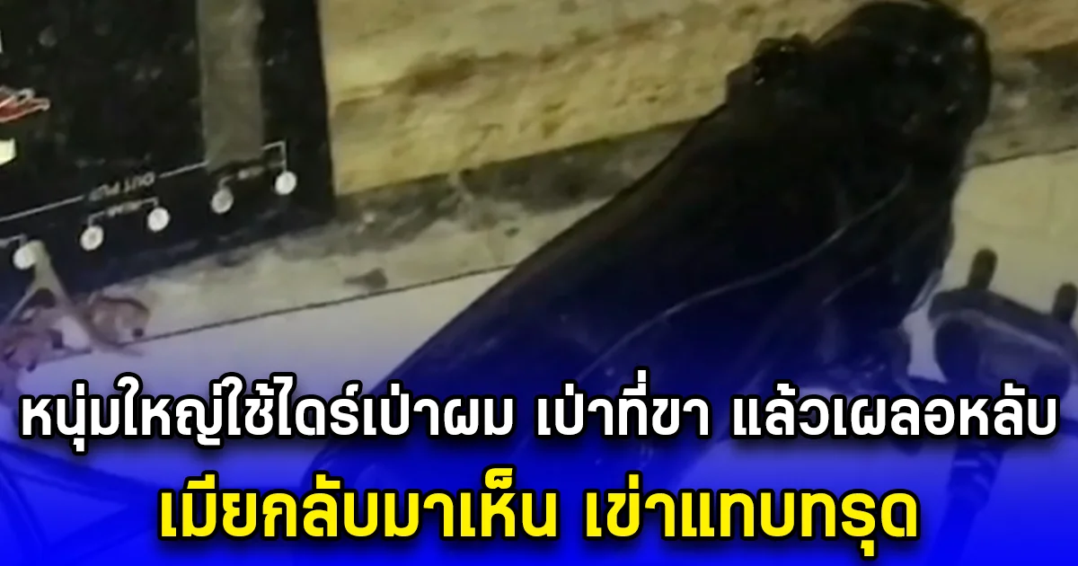 หนุ่มใหญ่ใช้ไดร์เป่าผม เป่าที่ขา แล้วเผลอหลับ เมียกลับมาเห็น เข่าแทบทรุด