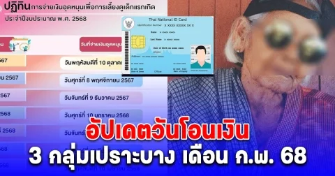 พม. อัปเดตแล้ว วันโอนเงิน 3 กลุ่มเปราะบาง เดือน ก.พ. 68