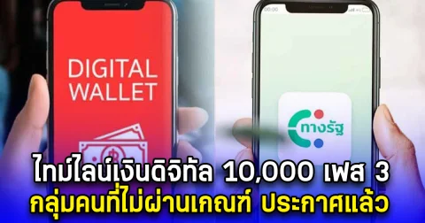 ไทม์ไลน์เงินดิจิทัล 10,000 เฟส 3 กลุ่มคนที่ไม่ผ่านเกณฑ์ ประกาศแล้ว