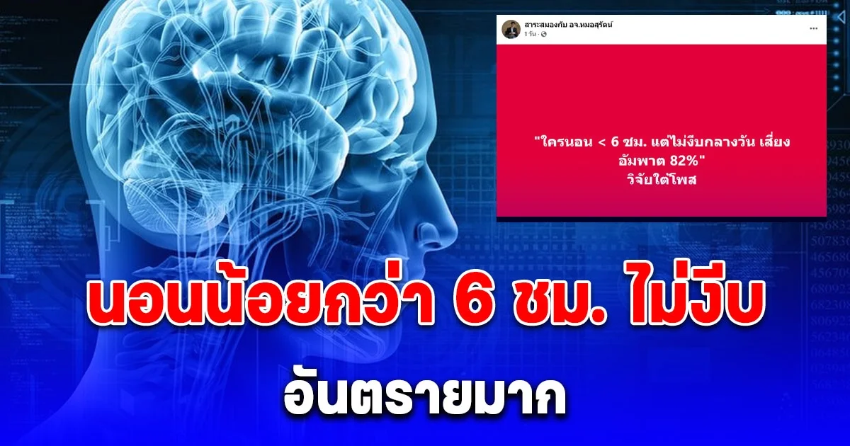 หมอสุรัตน์ เตือน นอนน้อยกว่า 6 ชม. ไม่งีบกลางวัน เสี่ยงอัมพาต 82%