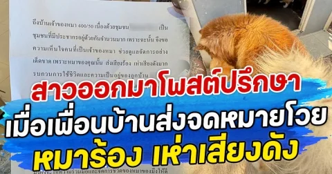 สาวออกมาโพสต์ปรึกษา เมื่อเพื่อนบ้านส่งจดหมายโวย หมาร้อง เห่าเสียงดัง