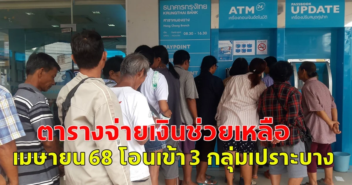 ตารางจ่ายเงินช่วยเหลือ เมษายน 68 โอนเข้า 3 กลุ่มเปราะบาง