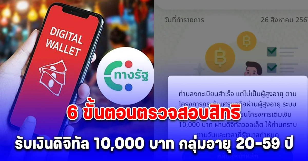 6 ขั้นตอนตรวจสอบสิทธิ รับเงินดิจิทัล 10,000 บาท กลุ่มอายุ 20-59 ปี
