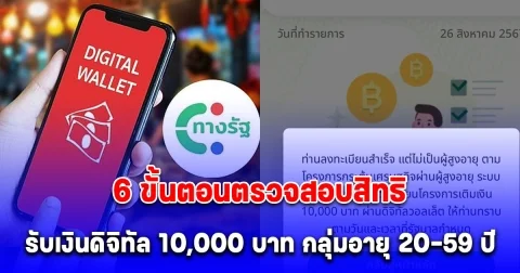 6 ขั้นตอนตรวจสอบสิทธิ รับเงินดิจิทัล 10,000 บาท กลุ่มอายุ 20-59 ปี