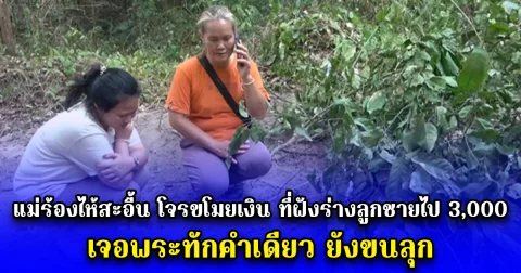 แม่ร้องไห้สะอื้น โจรขโมยเงิน ที่ฝังร่างลูกชายไป 3,000 เจอพระทักคำเดียว ยังขนลุก