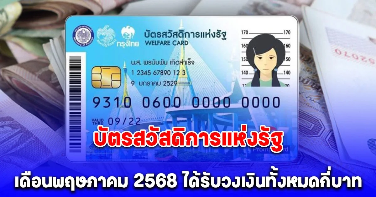 ประกาศแล้ว บัตรสวัสดิการแห่งรัฐ เดือนพฤษภาคม 2568 จำนวนวงเงินที่ได้รับทั้งหมด