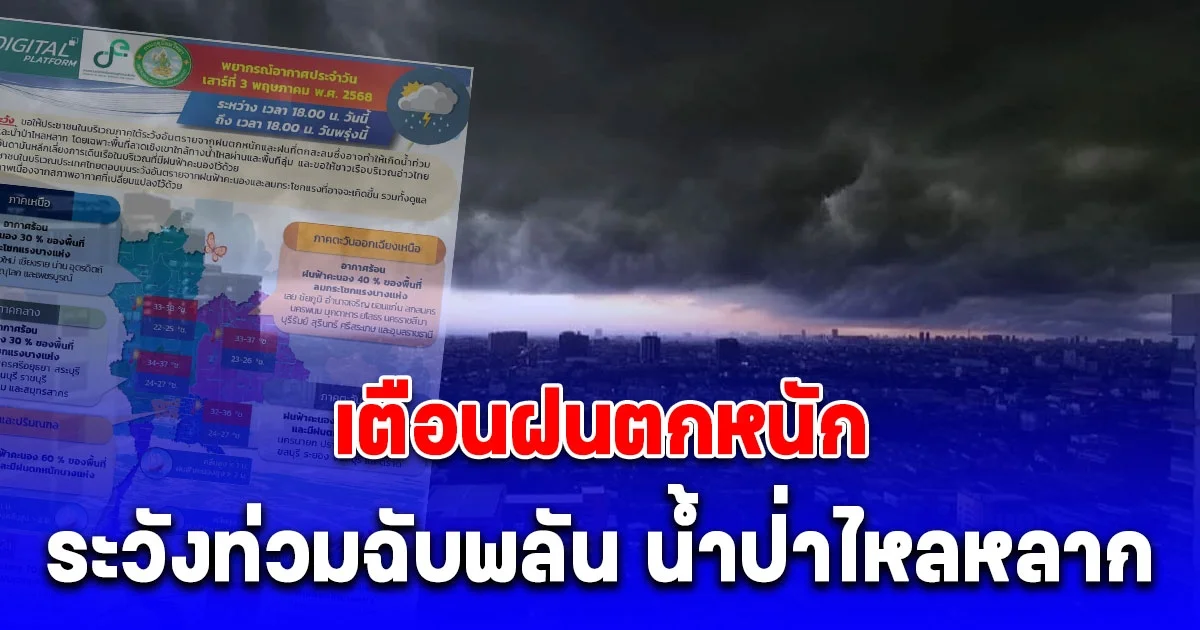 กรมอุตุฯ เตือนฝนตกหนัก ระวังท่วมฉับพลัน น้ำป่าไหลหลาก กทม.ก็ไม่รอด