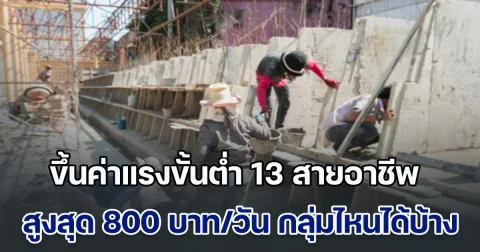 คนทำงานเฮ! ขึ้นค่าแรงขั้นต่ำ 13 สายอาชีพ สูงสุด 800 บาท/วัน กลุ่มไหนได้บ้าง