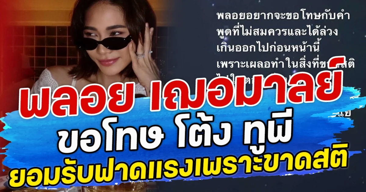 พลอย เฌอมาลย์  ขอโทษ โต้ง ทูพี ยอมรับฟาดแรงเพราะขาดสติ