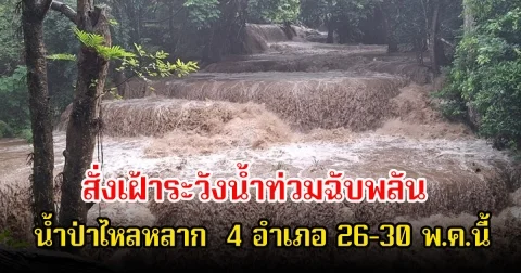 ผู้ว่าฯกาญจน์ สั่ง เฝ้าระวังสถานการณ์น้ำท่วมฉับพลัน น้ำป่าไหลหลาก น้ำท่วมขัง และดินโคลนถลนถล่ม 4 อำเภอ 26-30 พ.ค.นี้