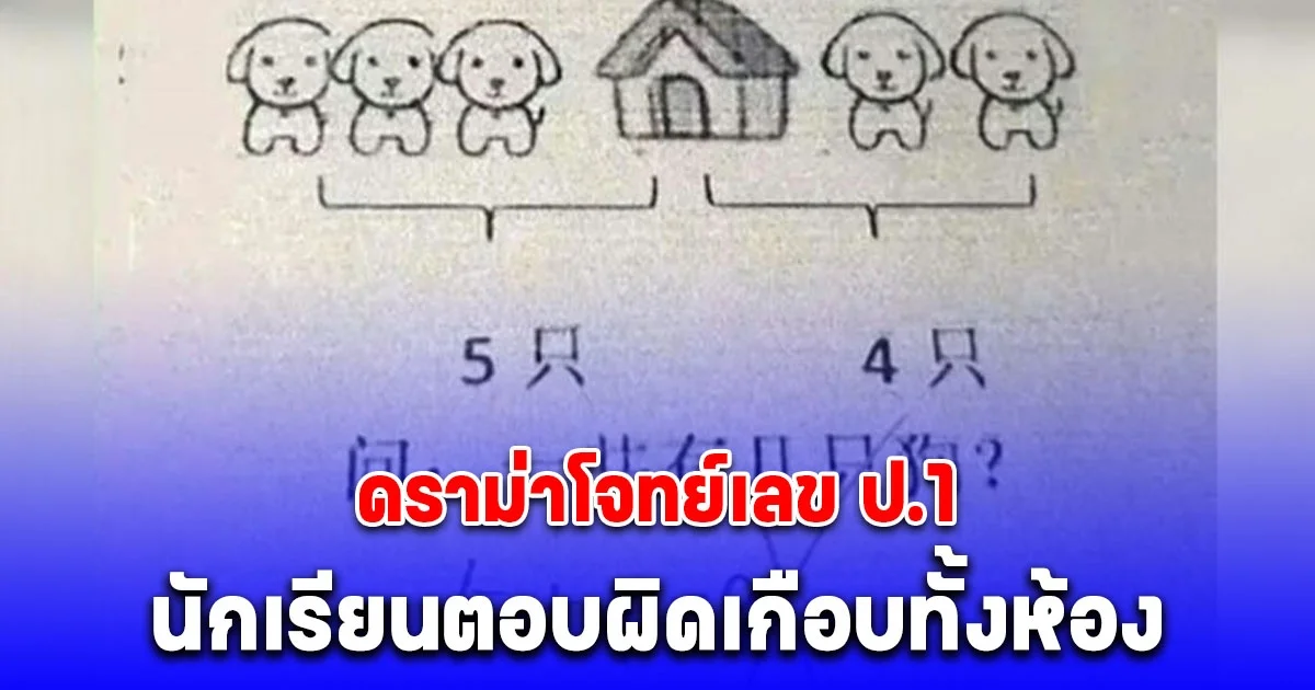 ดราม่าโจทย์เลข ป.1 หมา 5 ตัว+หมา 4 ตัว นักเรียนตอบ 9 แต่กลับถูกครูตรวจว่าผิด พอรู้เฉลย ผปค.หัวร้อน (จีน)