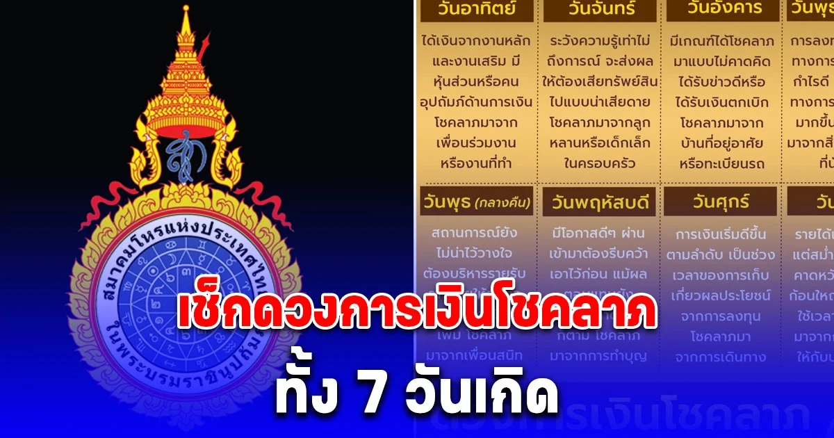 ดวงการเงินโชคลาภ ทั้ง 7 วันเกิด ส่งท้ายเดือนมิถุนายน 2568