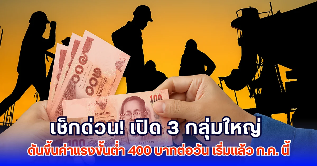 เช็กด่วน! เปิด 3 กลุ่มใหญ่ ดันขึ้นค่าแรงขั้นต่ำ 400 บาทต่อวัน เริ่มแล้ว ก.ค. นี้