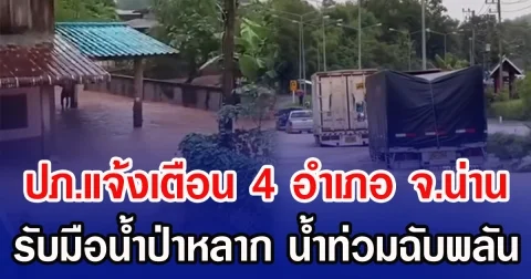 ปภ.แจ้งเตือน 4 อำเภอ จ.น่าน รับมือน้ำป่าหลาก น้ำท่วมฉับพลัน