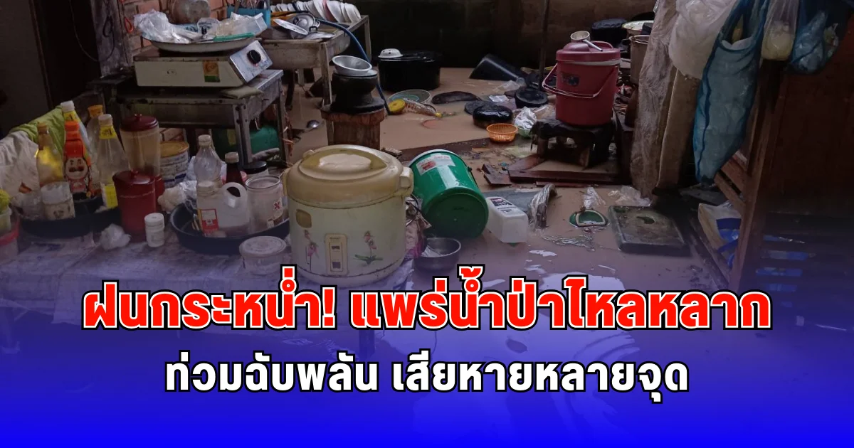 ฝนกระหน่ำ แพร่น้ำป่าไหลหลาก ท่วมฉับพลัน เสียหายหลายจุด