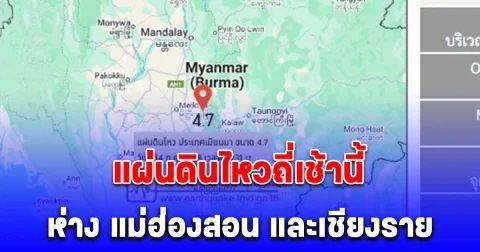 ด่วน! แผ่นดินไหวถี่เช้านี้ ห่าง แม่ฮ่องสอน และเชียงราย