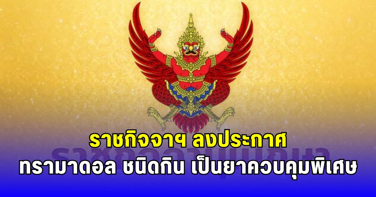 ราชกิจจาฯ ลงประกาศ ทรามาดอลชนิดกิน เป็นยาควบคุมพิเศษ มีผลในอีก 180 วัน