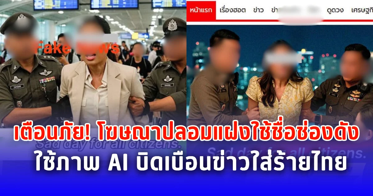 เตือนภัย! โฆษณาปลอมแฝงใช้ชื่อช่องดัง ใช้ภาพ AI บิดเบือนข่าวใส่ร้ายไทย