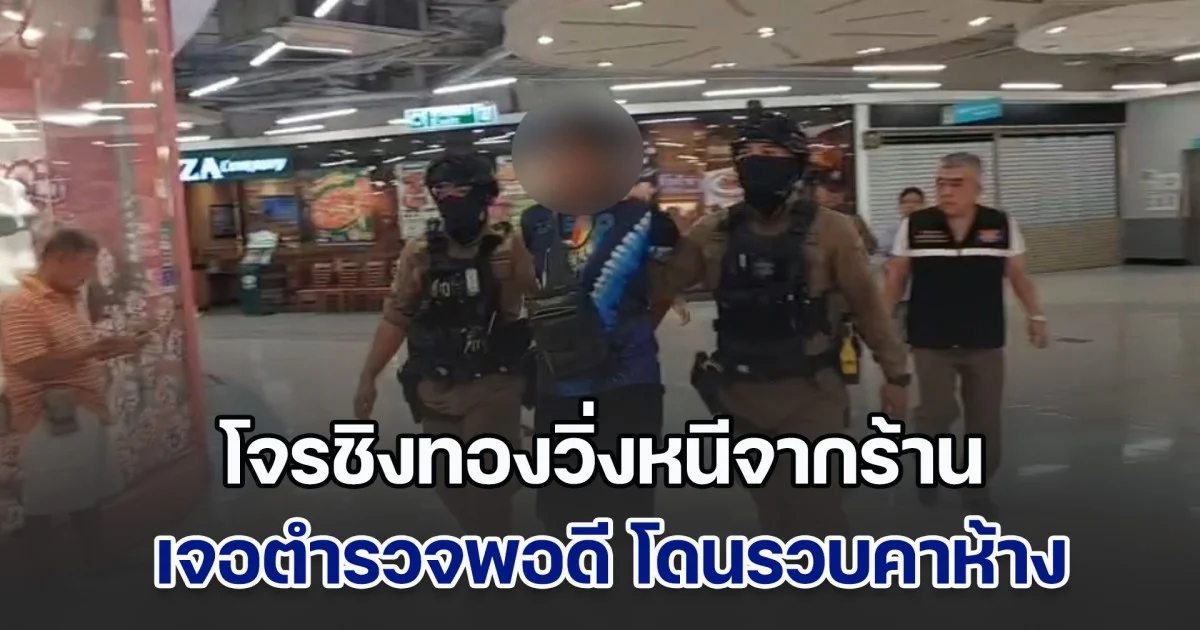 ทำทีเป็นลูกค้าเข้ามาซื้อสร้อยคอทองคำ ก่อนคว้าทองวิ่งหลบหนี แต่ดันเจอตำรวจสายตรวจมาพอดี วิ่งไล่รวบคาห้าง