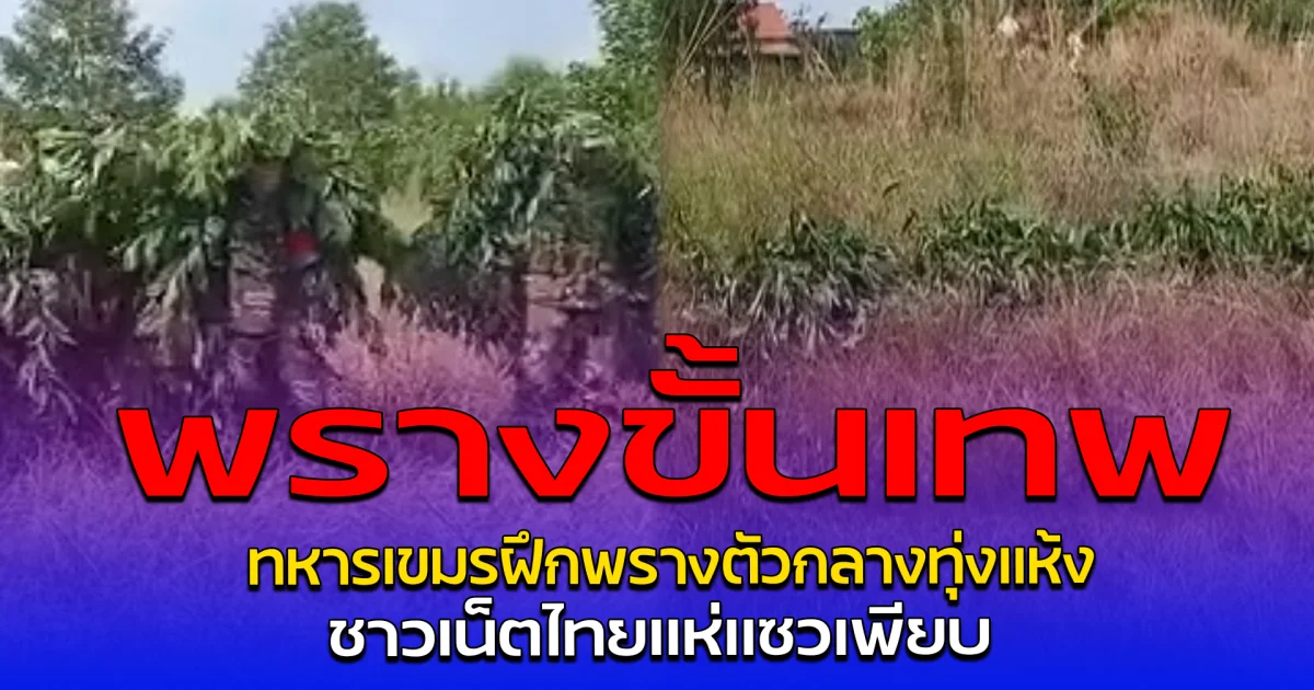 พรางขั้นเทพ ทหารเขมรฝึกพรางตัวกลางทุ่งแห้ง ชาวเน็ตไทยแห่แซวเพียบ