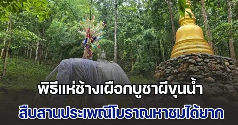 พิธีแห่ช้างเผือกบูชาผีขุนน้ำ สืบสานประเพณีโบราณหาชมได้ยาก