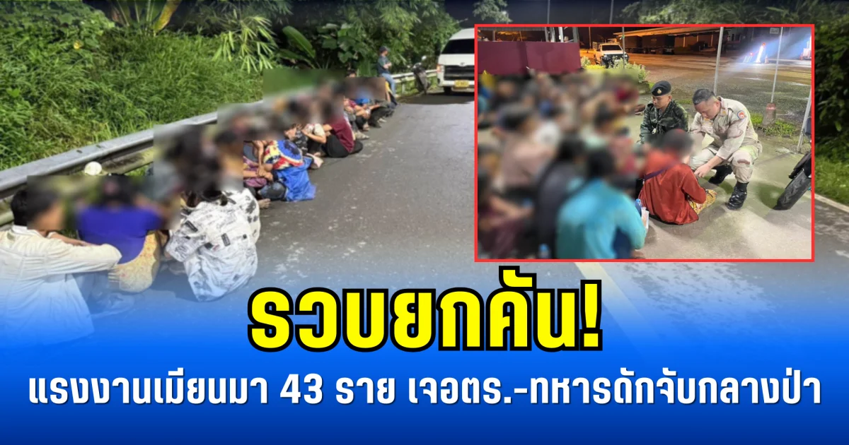 รวบยกคัน! แรงงานเมียนมา 43 ราย เจอตร.-ทหารดักจับกลางป่า