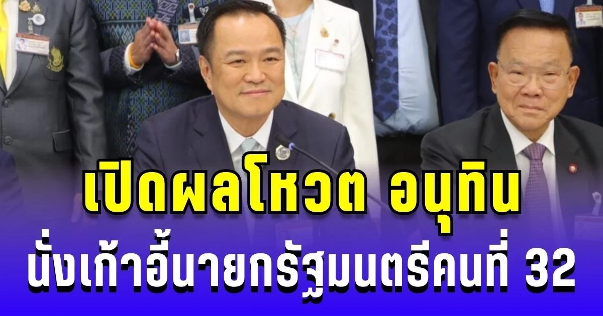 คะแนนนำลิ่ว! เปิดผลโหวต อนุทิน นั่งเก้าอี้นายกรัฐมนตรีคนที่ 32