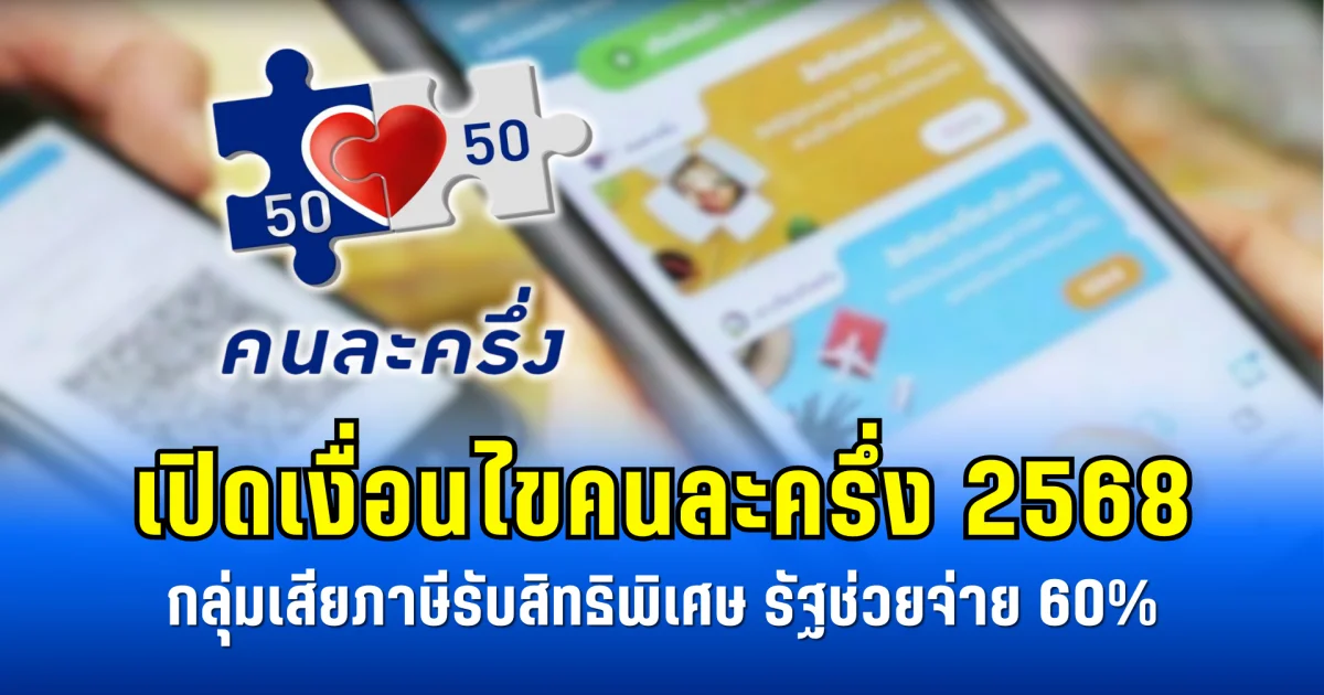 เปิดเงื่อนไขคนละครึ่ง 2568 กลุ่มเสียภาษีรับสิทธิพิเศษ รัฐช่วยจ่าย 60%