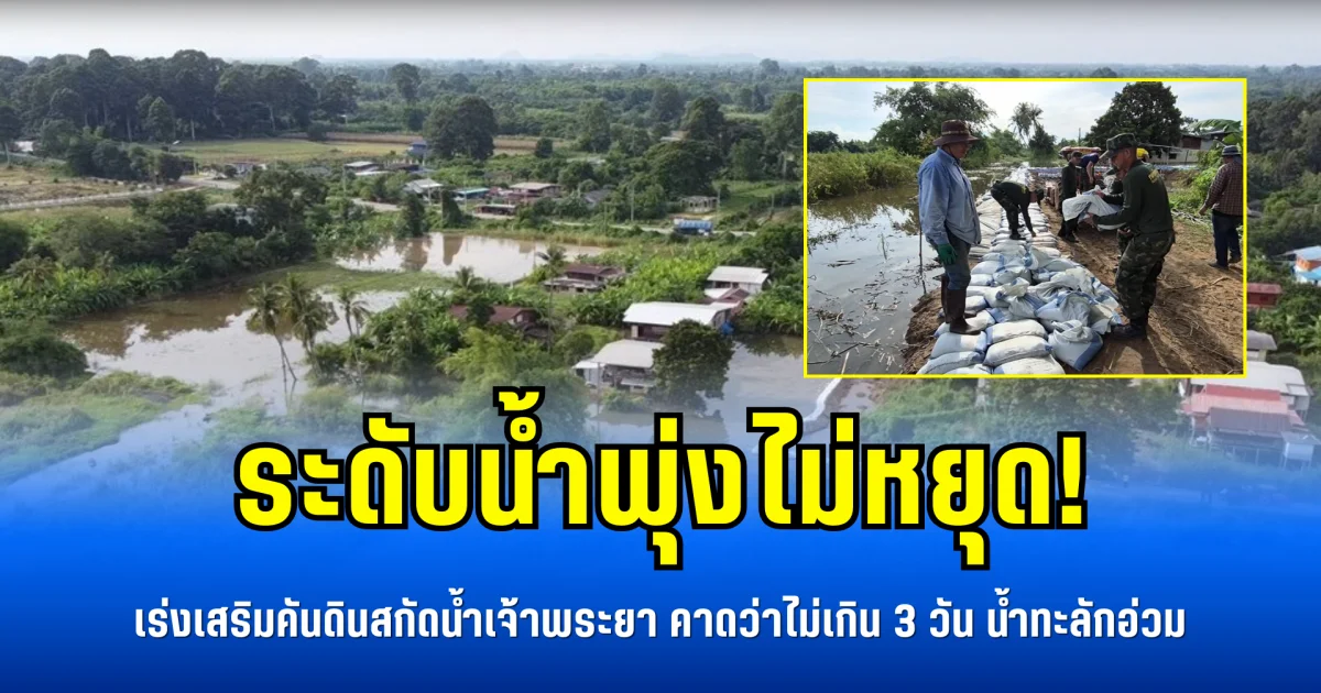 ระดับน้ำพุ่งไม่หยุด! เร่งเสริมคันดินสกัดน้ำเจ้าพระยา คาดว่าไม่เกิน 3 วัน น้ำทะลักอ่วม