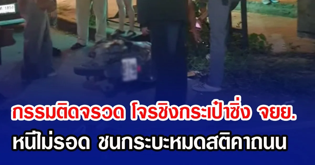 กรรมติดจรวด โจรชิงกระเป๋าซิ่ง จยย. หนีไม่รอด ชนกระบะหมดสติคาถนน