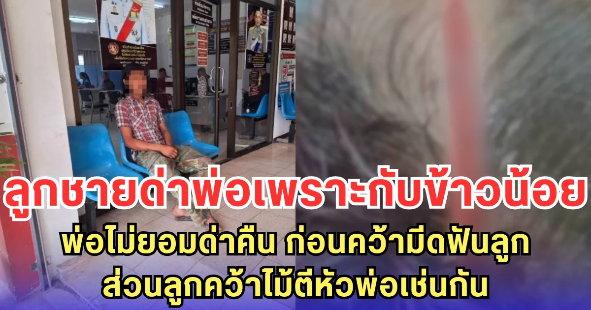 ลูกชายด่าพ่อเพราะกับข้าวน้อย พ่อไม่ยอมด่าคืน ก่อนคว้ามีดฟันลูก ส่วนลูกคว้าไม้ตีหัวพ่อเช่นกัน