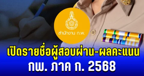 สำนักงาน กพ. ประกาศผลสอบ ภาค ก. 2568 เปิดรายชื่อผู้สอบผ่าน-ผลคะแนน