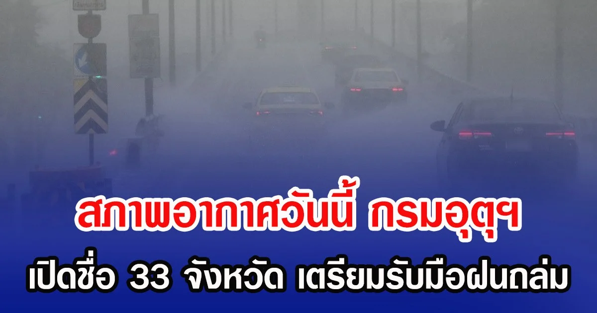 สภาพอากาศวันนี้ กรมอุตุฯ เปิดชื่อ 33 จังหวัด เตรียมรับมือฝนถล่ม